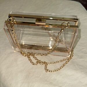 Transparent Clear Gold Chain Box Clutch